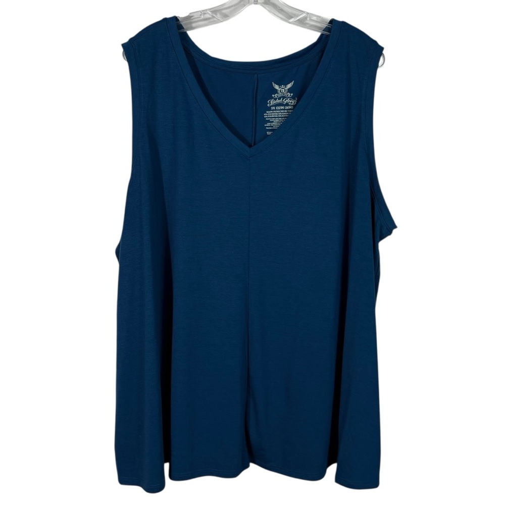 Faded Glory Teal Blue Sleeveless V-Neck Stretch Jersey Knit Longline Tank Top 3X